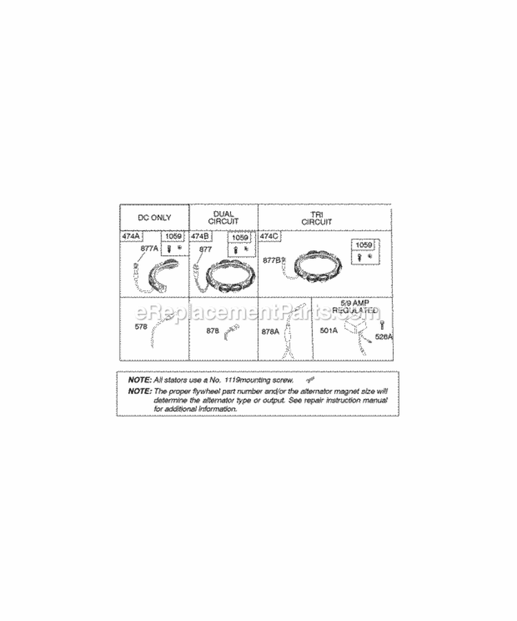 Alternator Diagram and Parts List for 21A807-0215-E1  Briggs and Stratton Engine